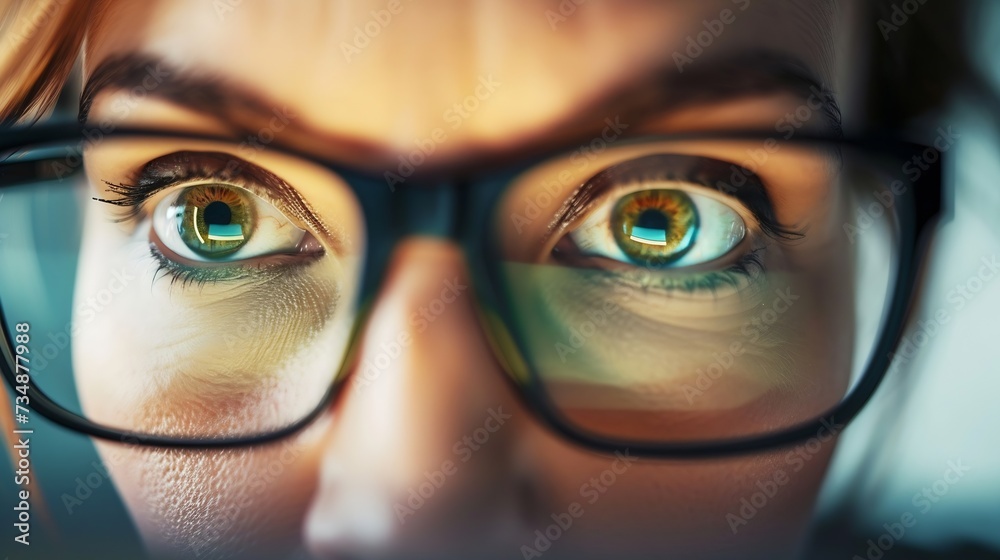 Aufkleber macro eyes web surfer and the office worker, insurance broker, workaholic, while working in the offi