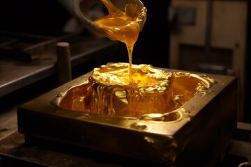 Molten gold poured into a mold. Generative AI