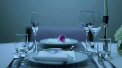 Table set for fine dining with cutlery and glassware : Generative AI