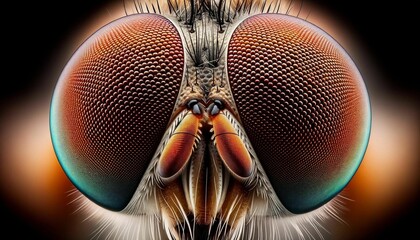 An AI illustration of close up of a fly insect's eyes with a black background