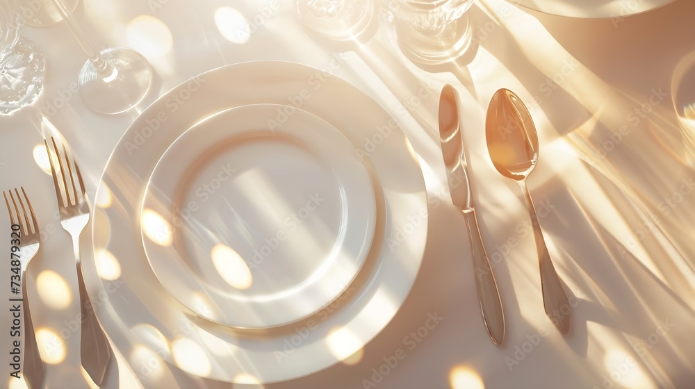 Poster dinner plate setting top view : generative ai