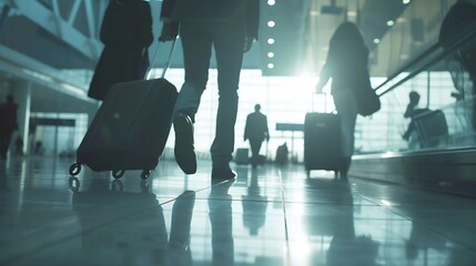 Business people with suitcases on the move in airport : Generative AI