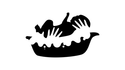 baby in bath, black isolated silhouette