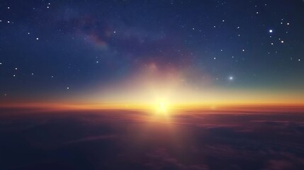 Fototapeta premium Beautiful sunrise with stars and galaxy in night sky. : Generative AI