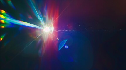 Blue Light Flare Prism Rainbow Light Flares Overlay on Black Background : Generative AI