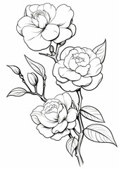 Coloring page of beautiful flowers, AI-generated.