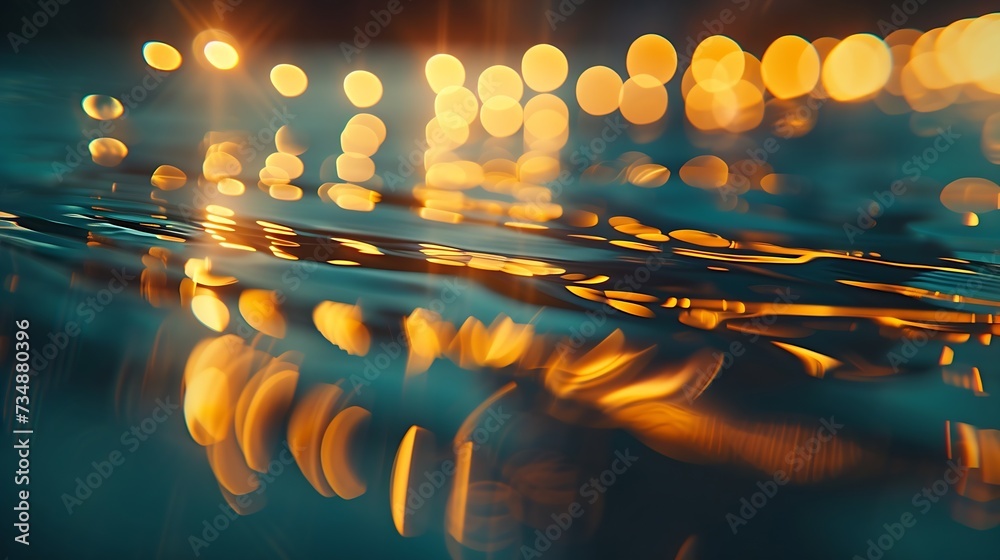 Poster soft background abstract texture with lights cycle bokeh and reflect on water : Generative AI