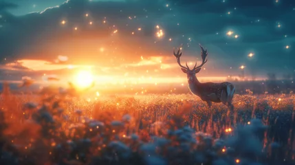 Poster fantastic landscape with deer © Cedar