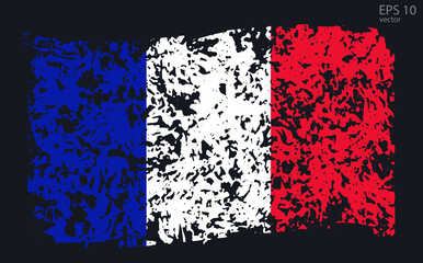 Vector flag of France. Vector illustration with cracks and abrasions.