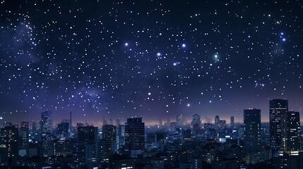 City landscape at nigh with sky filled with stars. : Generative AI