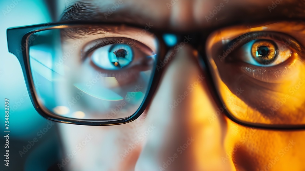 Poster macro eyes web surfer and the office worker, insurance broker, workaholic, while working in the offi
