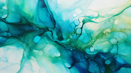 abstract blue, green and turquoise background in alcohol ink technique