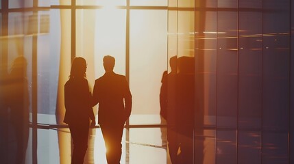 Silhouettes of Business People in an Office Building Concept : Generative AI