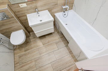 interior apartment room bathroom, sink, decorative elements, toilet. WC, sanitary unit, wash room