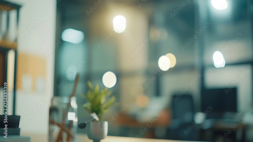 Leinwandbilder atmosphere around office blur background with bokeh : generative ai