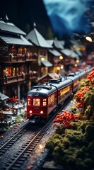 a toy train on the tracks