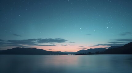 The sky with star at the lake in the twilight after sunset. : Generative AI