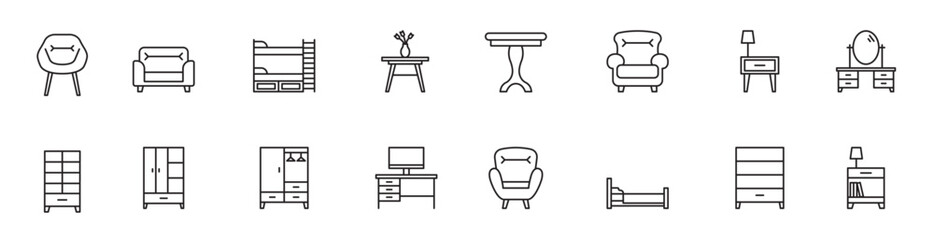 Furniture line icon set vector illustration. - obrazy, fototapety, plakaty