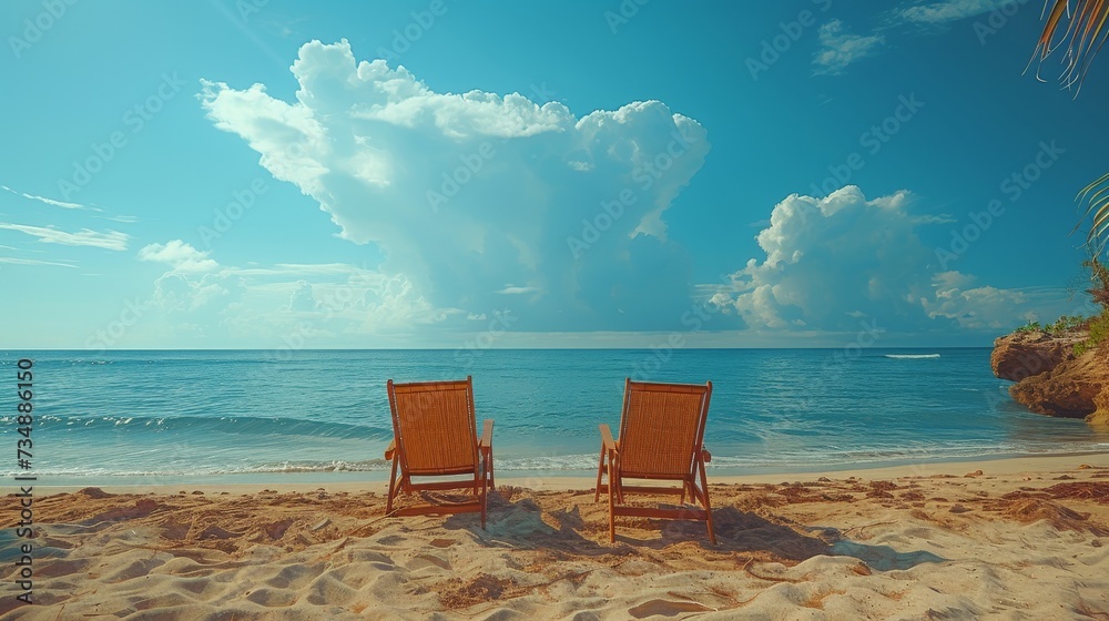 Canvas Prints Holiday and vacation concept for tourism. Chairs on the sandy beach. Tropical scenery.