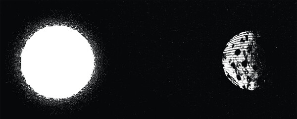 Obraz premium Stars and exoplanet in outer space. Futuristic landscape, with noise texture . Night landscape with starry sky .Vector illustration