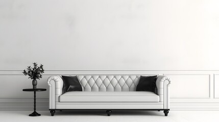 front view mock up room leather classic sofa with wall backdrop template interior room design...