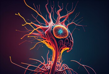 2d cartoon illustration of nervous system. Generative AI - obrazy, fototapety, plakaty