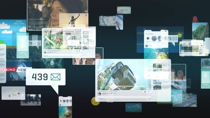 Media Virtual Social Reality Internet worldwide web connection Internet of Things, concept with videos, games, apps, avatars, and profiles, VFX Side scrolling animation background loop - Powered by Adobe