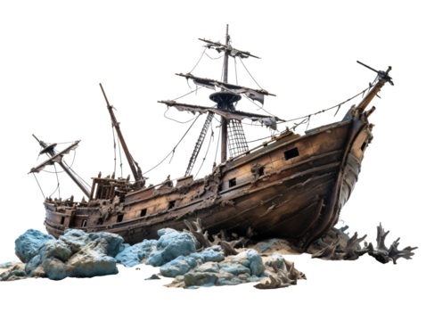 a shipwrecked wreck on rocks