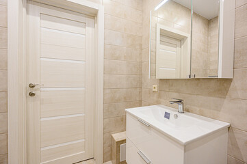 interior apartment room bathroom, sink, decorative elements, toilet. WC, sanitary unit, wash room