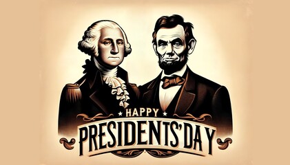 Vintage style illustration for presidents' day with george washington and abraham lincoln.