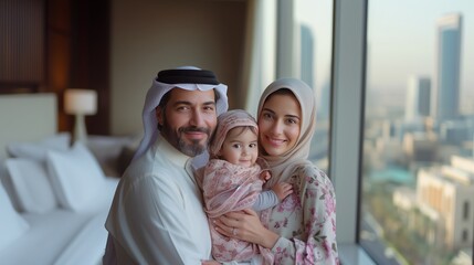 portrait of a middle eastern couple with children
