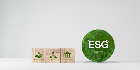 ESG icon concept in the hand for environmental, social, and governance in sustainable and ethical...