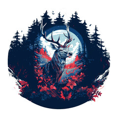 Deer art screen printed on a clean background, Png for Sublimation Printing, Printable art, Wild Animals, Illustration, Generative AI.