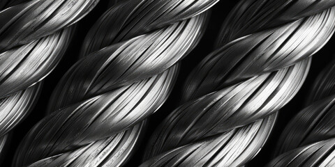 Metallic Sheen: Aluminum Cable Close-Up. Macro shot of coiled aluminum cables with a sleek metallic finish, evoking industrial elegance. - obrazy, fototapety, plakaty