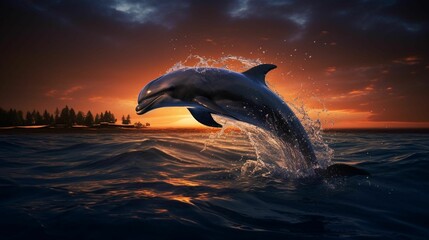 AI generated illustration of a Bottlenose dolphin leaping out of the ocean