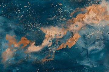 Abstract Artistic Background with Copper and Navy Blue Paint Splashes