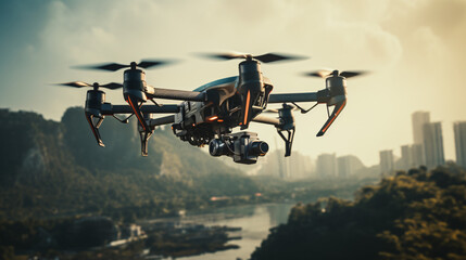 A drone flying outdoor zoom - obrazy, fototapety, plakaty