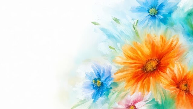 Illustration of spring flowers with free space on a light background.