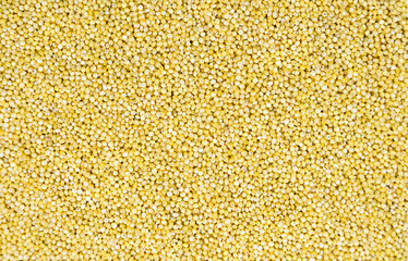 Natural background from raw millet. Top view. Close-up. Selective focus.