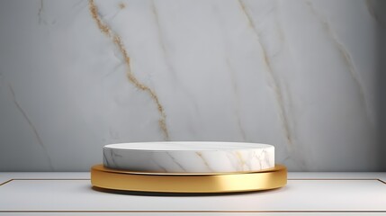 marble granite stone white and gold color tone podium stage product showcase display mockup stand...