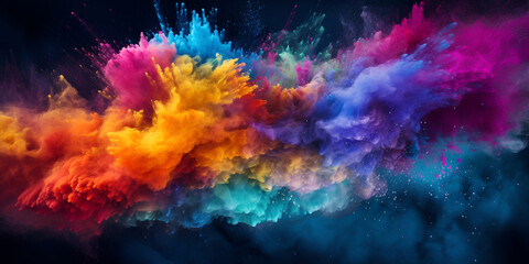 background of splashes, colorful rainbow holi paint color powder explosion isolated white wide panorama background,Colorful holi powder blowing up