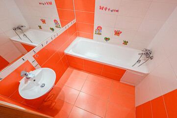 interior apartment room bathroom, sink, decorative elements, toilet. WC, sanitary unit, wash room