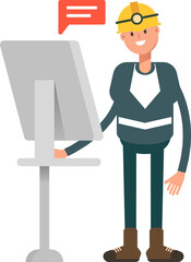 Miner Character Working on Computer
