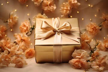 a gift box with a bow and flowers