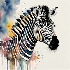 a zebra with colorful paint stains on it's back