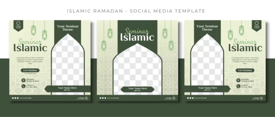 Foto op Canvas webinar seminar islamic sale, green social media post template design, event promotion vector banner © inikanvas