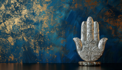 Shiny, decorative silver hamsa - obrazy, fototapety, plakaty