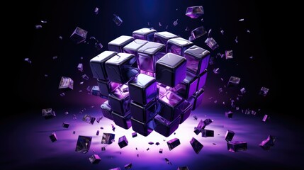 Purple Cube Explosion in Darkness