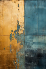 Old concrete wall with grainy texture in blue and gold