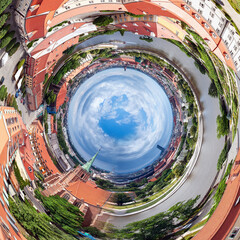 Circle panorama of old city Wroclaw. Little planet effect - 734899300